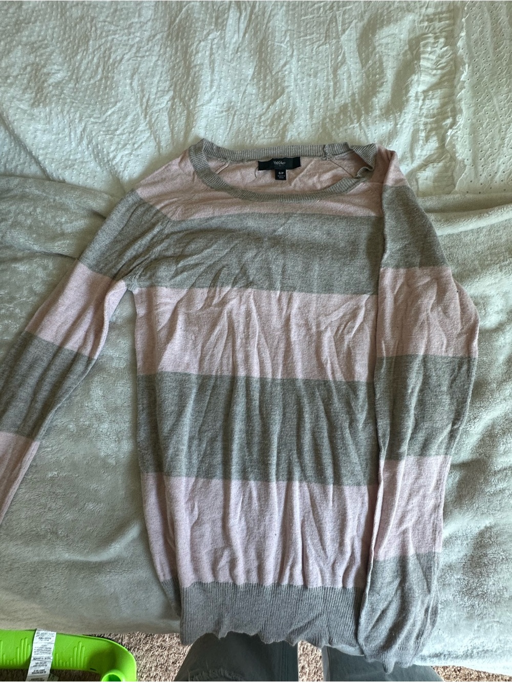 Mossimo Supply Co. Pink and Gray Striped Crewneck Sweater